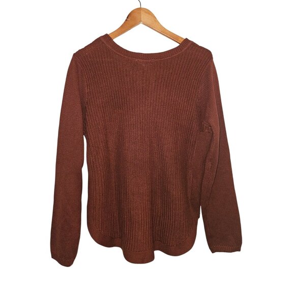 RD Style Rust V-Neck Knit Curved Flattering Hemline Sweater Women Size Large - Picture 3 of 8